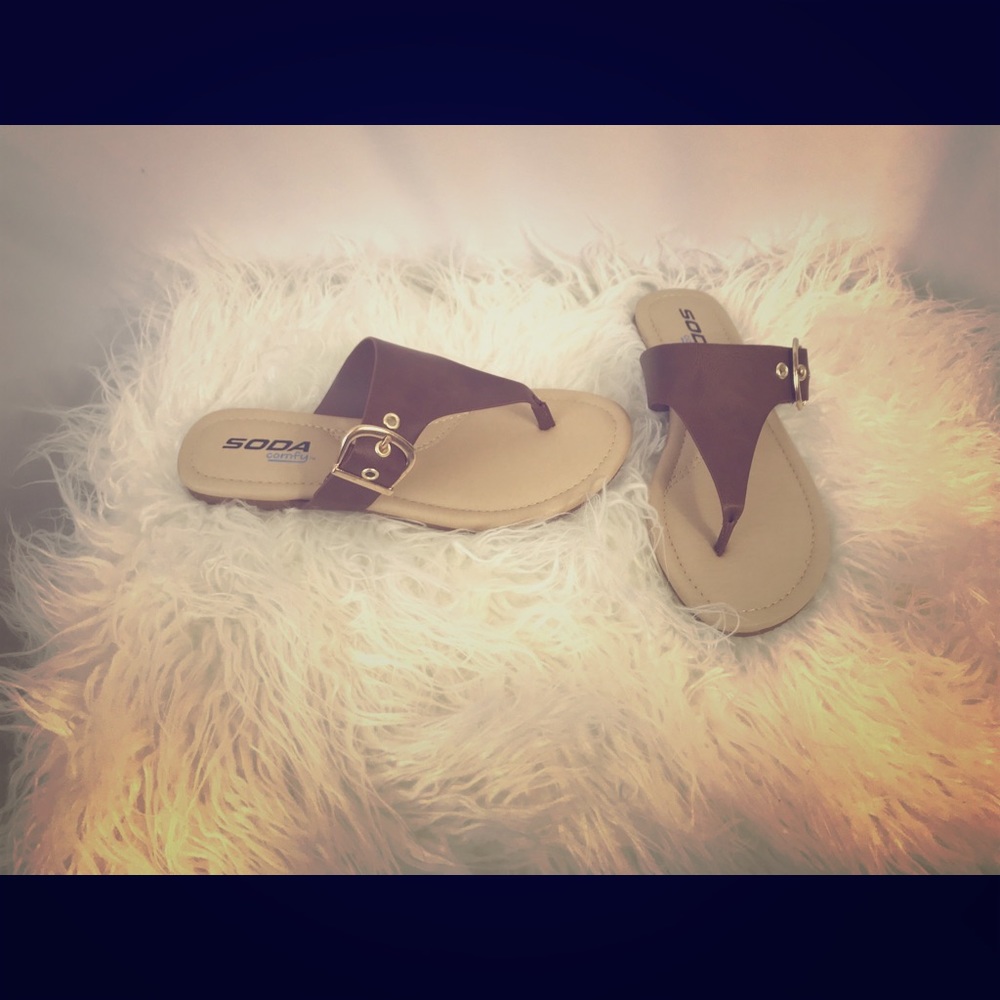 Brown comfy soda sandals.